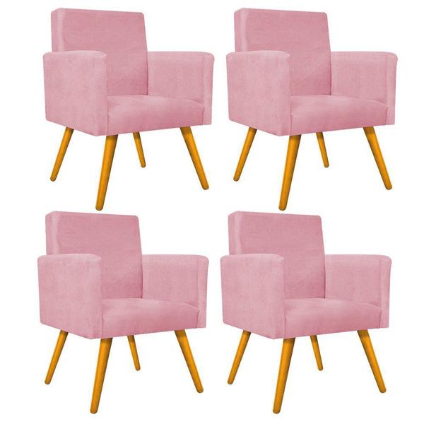 Imagem de kit 04 Poltronas Decorativas Arenzza Palito Mel Suede Rosa Bebê - DAMAFFÊ MÓVEIS