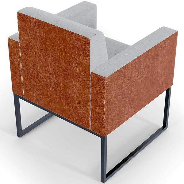 Imagem de Kit 04 Poltronas Decorativas Sala Base fixa Metal Helô L02 Linho Cinza Material Sintético Camel - Lyam Decor