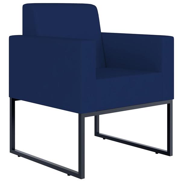 Imagem de Kit 04 Poltronas Decorativas Sala Recepção Base Fixa Metal Helô L02 Suede Azul Marinho - Lyam Decor