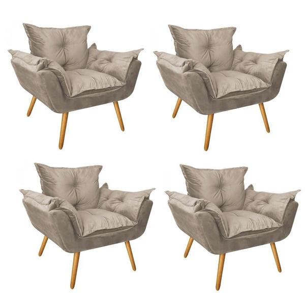 Imagem de Kit 04 Poltronas Fatte Confort Decorativa Recepção Salão de Beleza Sala Suede Nude - Ahazzo Móveis