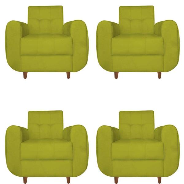 Imagem de Kit 04 Poltronas Golden Pés Palito Suede Amarelo - D'Classe Decor