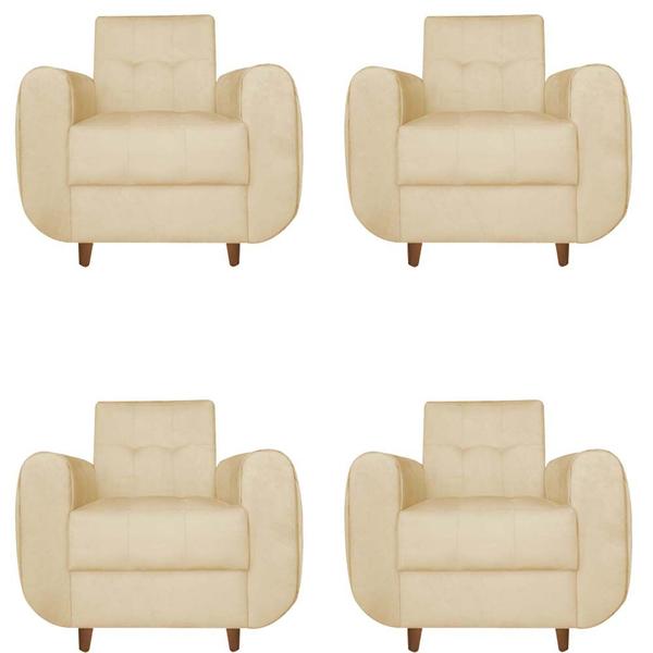 Imagem de Kit 04 Poltronas Golden Pés Palito Suede Bege - D'Classe Decor