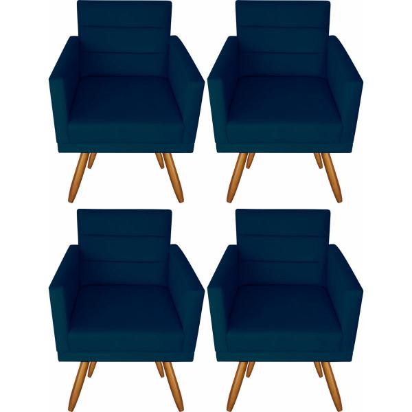 Imagem de Kit 04 Poltronas Luxo Decorativas Nina Suede Azul Marinho