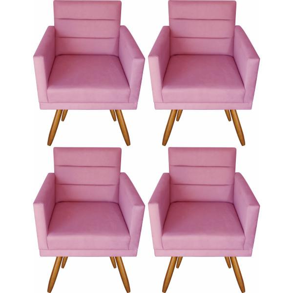 Imagem de Kit 04 Poltronas Luxo Decorativas Nina Suede Rose