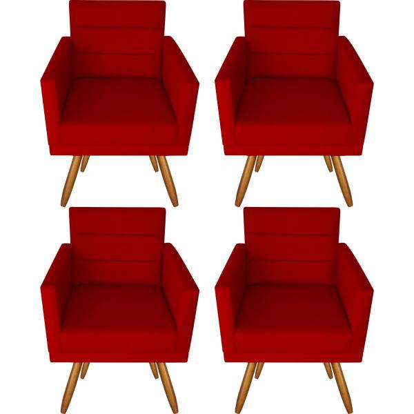 Imagem de Kit 04 Poltronas Luxo Decorativas Nina Suede Vermelho