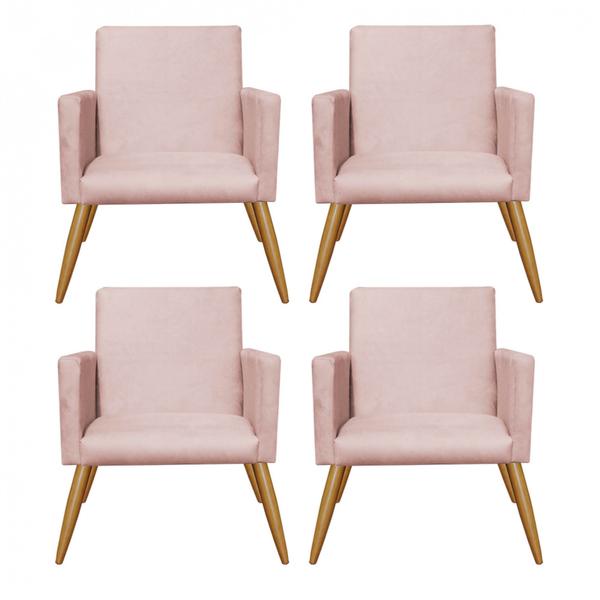 Imagem de Kit 04 Poltronas Nina Decorativa Sala de Estar Recepção Suede Rose Gold - Ahz Móveis