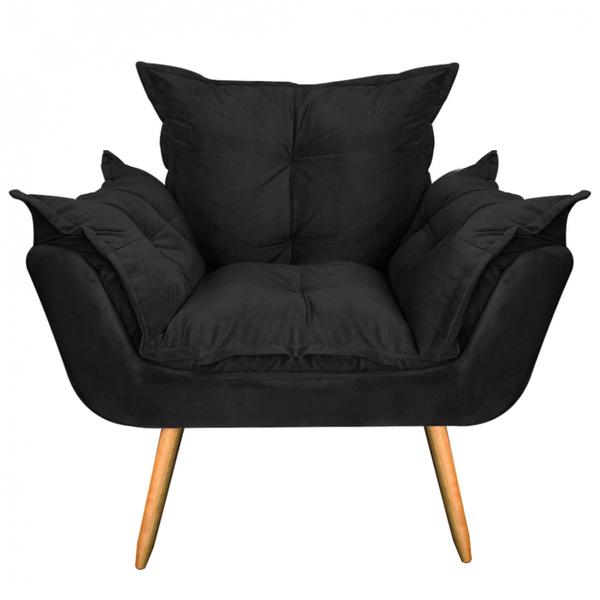 Imagem de Kit 04 Poltronas Opala Decorativa Para Sala de Estar Recepção Suede Preto - Ahazzo Móveis