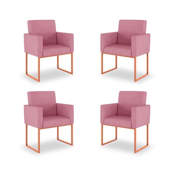 Imagem de Kit 04 Poltronas Recepção/salão cor Rosa - Base Ferro Rosé