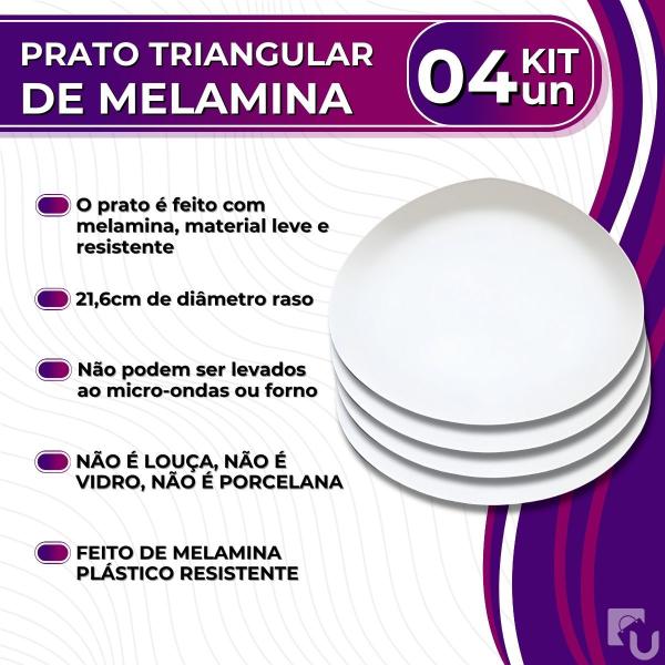 Imagem de Kit 04 Pratos Rasos Triangular de Melamina Plástico Resistente Premium 21,6cm Leve - Bestfer