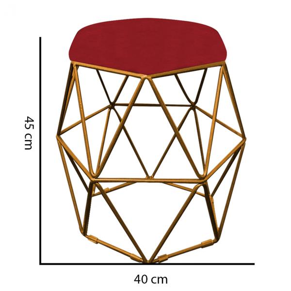 Imagem de Kit 04 Puff Banqueta Aramado Luna Para Penteadeira Hexágono Base Dourado Suede Vermelho - Ahazzo Móveis