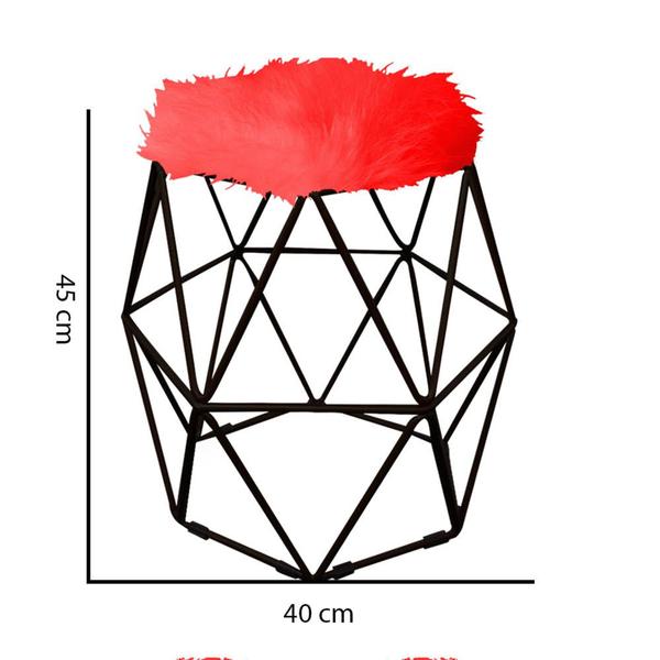 Imagem de Kit 04 Puff Banqueta Luna Aramado Hexágono Para Penteadeira Sala Quarto Preto Pelúcia Vermelho - Ahazzo Móveis