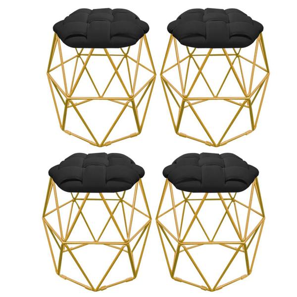 Imagem de Kit 04 Puff Banqueta Luna Nó Escandinavo P/ Pentedeira Sala Quarto Hexágono Dourado material sintético Preto - Ahazzo Móveis