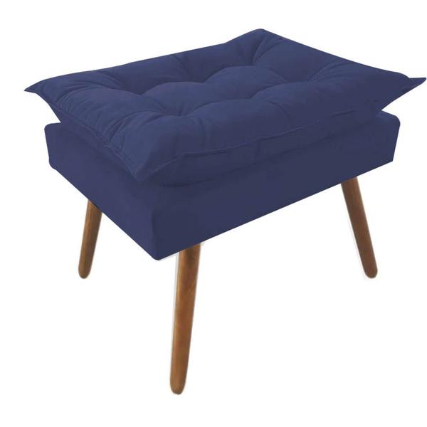 Imagem de Kit 04 Puff Opala decorativo  Pés em Madeira Sala de Estar Recepção Consultório Suede Azul Marinho - Damaffê Móveis