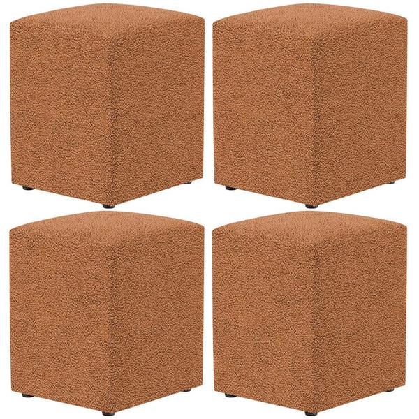 Imagem de Kit 04 Puffs Quadrado Decorativo Sala De Estar L02 Bouclê Terracota - Lyam Decor