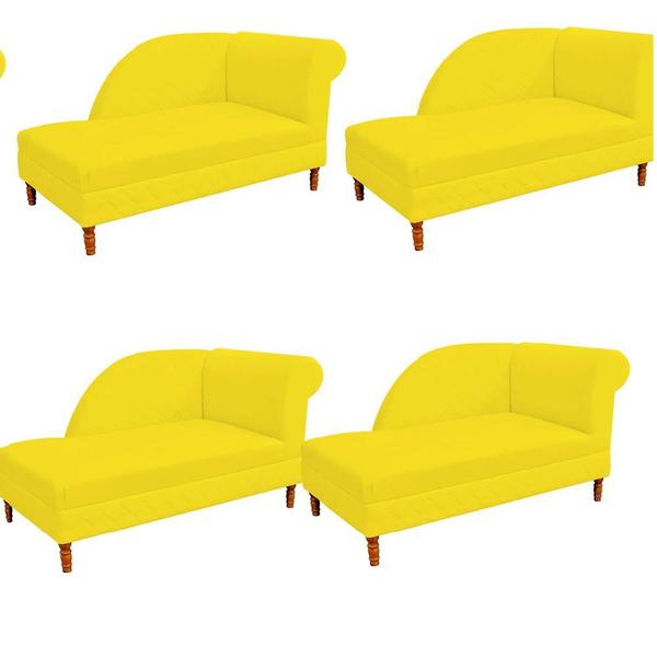 Imagem de Kit 04 Recamier  Decorativa  Judi Pé em Madeira  2 Lugares Sala de Estar Recepção Escritório Suede Amarelo - KDAcanto Móveis