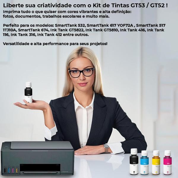 Kit 04 Refil de Tinta GT53 Preto GT52 Cores para tank 5800, 5810, 5820, 310, 350, 410, 450, 510, 550, 610 - INK TANK HEW PACK Imagem de Kit 04 Refil de Tinta GT53 Preto GT52 Cores para tank 5800, 5810, 5820, 310, 350, 410, 450, 510, 550, 610