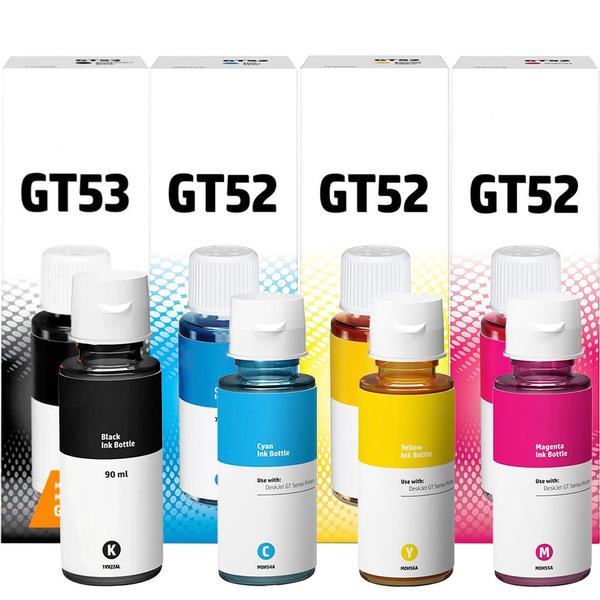 Kit 04 Refil de Tinta GT53 Preto GT52 Cores para tank 5800, 5810, 5820, 310, 350, 410, 450, 510, 550, 610 - INK TANK HEW PACK Imagem de Kit 04 Refil de Tinta GT53 Preto GT52 Cores para tank 5800, 5810, 5820, 310, 350, 410, 450, 510, 550, 610