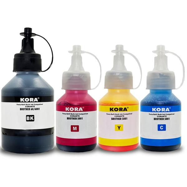 Kit 04 Refil de tintas BTD60BK e BT5001 compativéis Brother DCP-T710W - Kora Imagem de Kit 04 Refil de tintas BTD60BK e BT5001 compativéis Brother DCP-T710W