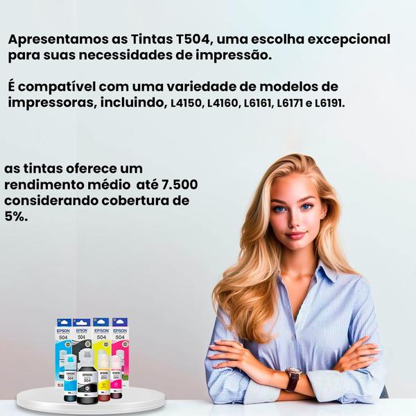 Imagem de Kit 04 Refil de Tintas T504 T504220 Ciano para Impressoras L4150