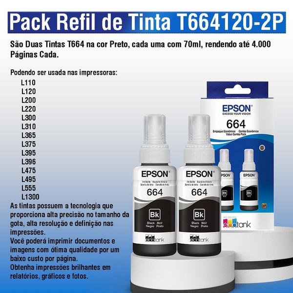 Imagem de Kit 04 Refil De Tintas T664 Preto Para L455, L555, L565, L375