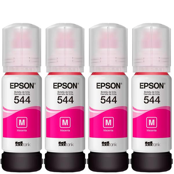 Imagem de Kit 04 Refis Tinta Original Para Uso Em T544 L3110 L3150 Magenta