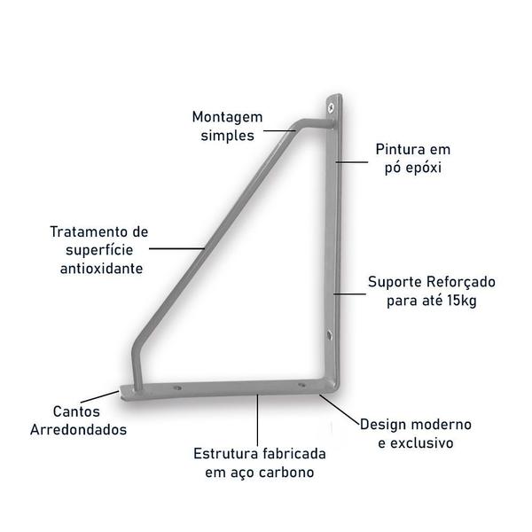 Imagem de Kit 04 Suporte Munique para Prateleira 15mm - Prata