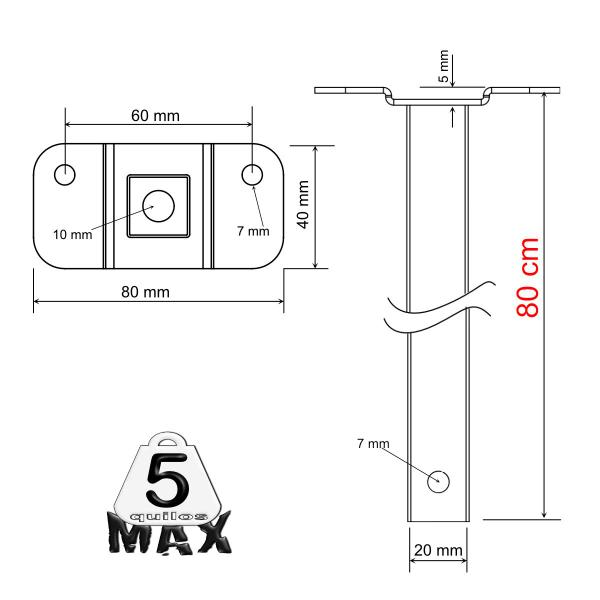 Imagem de KIT 04 Suportes Haste De Refletor Led Parede Fachada Banner Base Reta 80 Cm