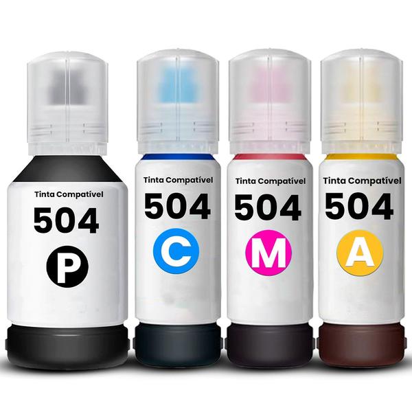 Imagem de kit 04 Tinta para recarga T504 / 504 para impressora tank L4150, L4260