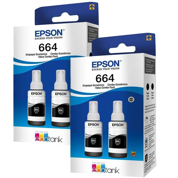 Kit 04 tintas Preto T664120-2P Para L120 - Eps0n Imagem de Kit 04 tintas Preto T664120-2P Para L120