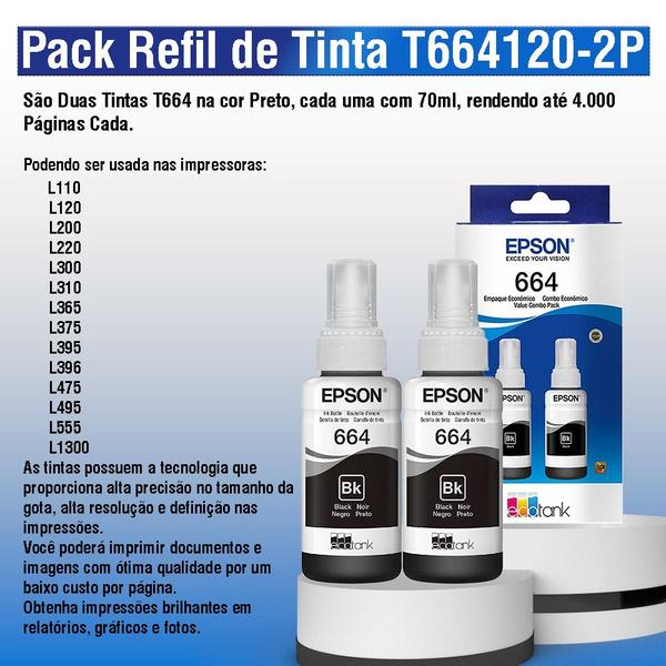 Kit 04 tintas Preto T664120-2P Para L120 - Eps0n Imagem de Kit 04 tintas Preto T664120-2P Para L120