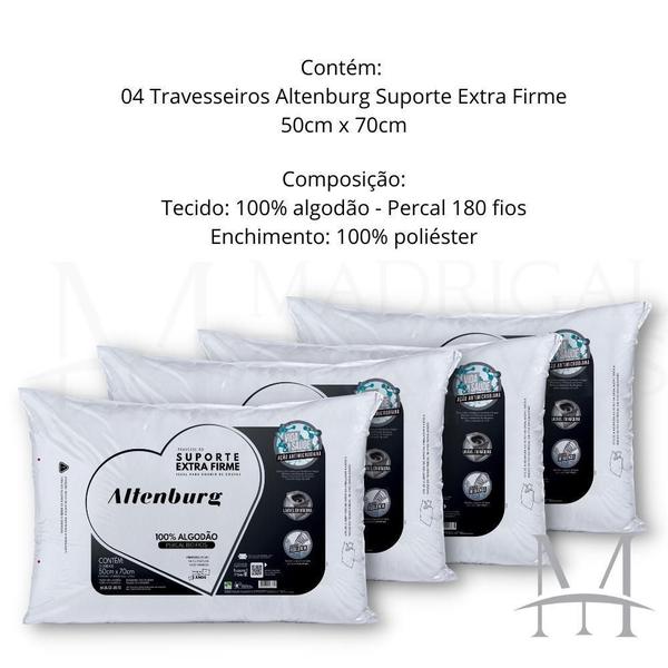 Imagem de Kit 04 Travesseiros Altenburg Extra Firme 50X70Cm 180 Fios