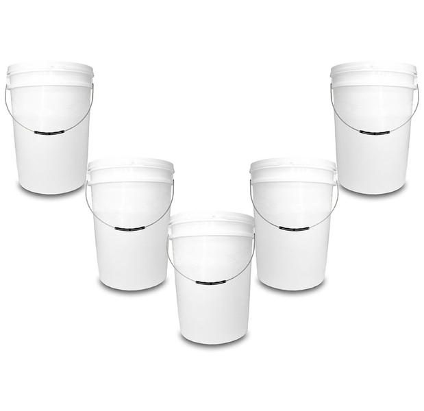Kit 05 Baldes Plástico 22L Atóxico com Tampa Hermética e Alça Metálica para Armazenamento Alimentos - Silcal Imagem de Kit 05 Baldes Plástico 22L Atóxico com Tampa Hermética e Alça Metálica para Armazenamento Alimentos
