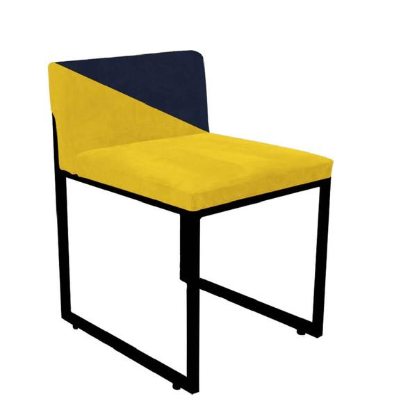 Imagem de Kit 05 Cadeira Office Lee Duo Sala de Jantar Industrial Ferro Preto material sintético Amarelo e Azul Marinho - Ahz Móveis