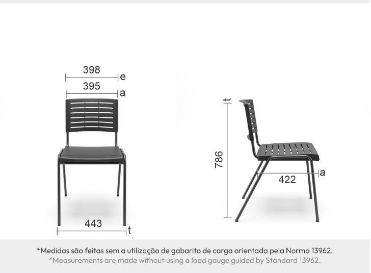 Imagem de Kit 05 Cadeiras Fixas Escritório Multiuso Niala Plaxmetal NR17 Preto