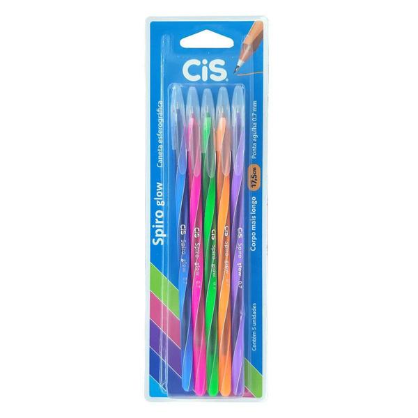 Imagem de Kit 05 Canetas Esferográficas Cis Spiro Glow 0.7mm