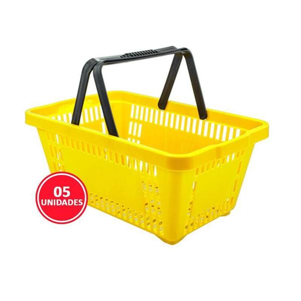 Imagem de Kit 05 Cestinhas Plásticas Para Supermercado 18 L Amarelo