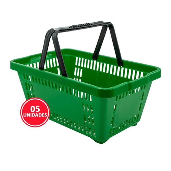 Imagem de Kit 05 Cestinhas Plásticas Para Supermercado 18 Litros Verde