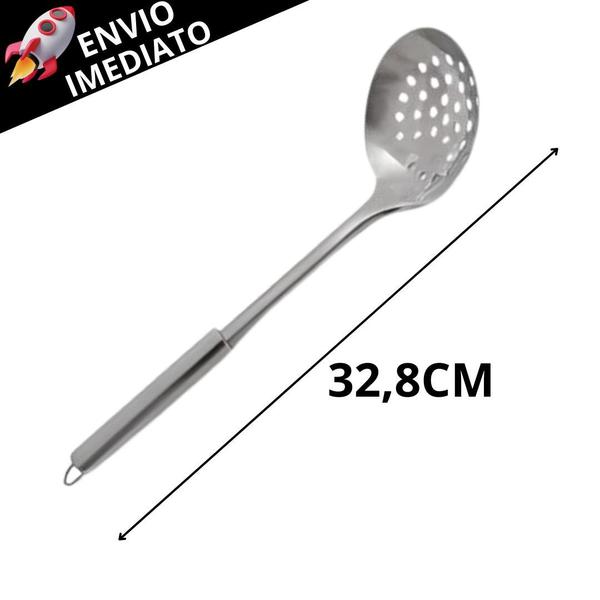 Imagem de Kit 05 Escumadeira Inox Profissional Resistente Escorrer Alimentos e Frituras ENVIO IMEDIATO