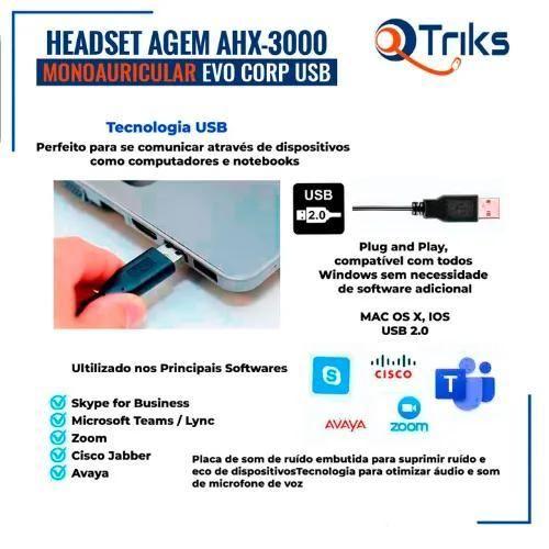 Imagem de Kit 05 Headsets Usb Agem Ahx3000 Evo Mono Cancelador Ruído