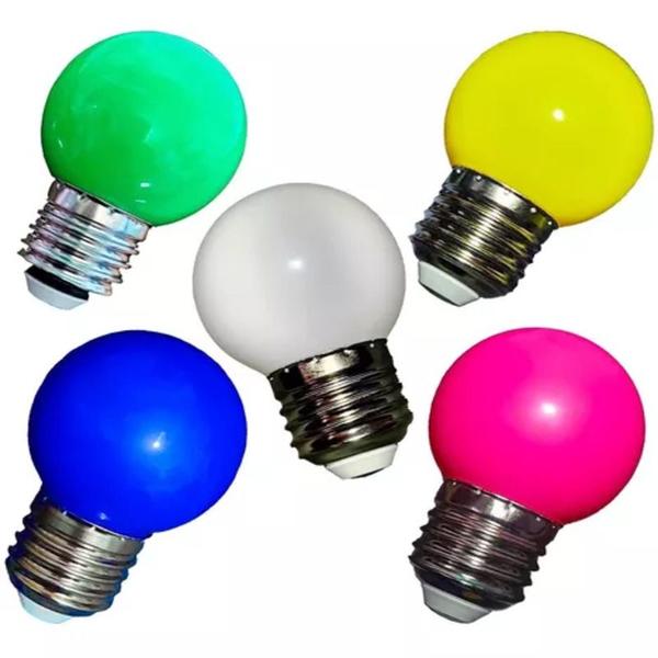 Imagem de Kit 05 Lâmpadas Led Mini Bulbo Bolinhas E27 1w Coloridas 110V 5 Cores