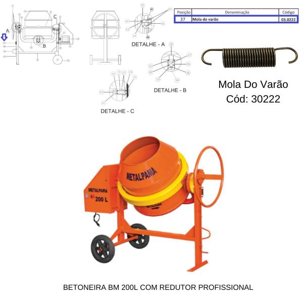 Imagem de Kit 05 Molas Do Varão Para Betoneira BM 200L Metalpama 30222