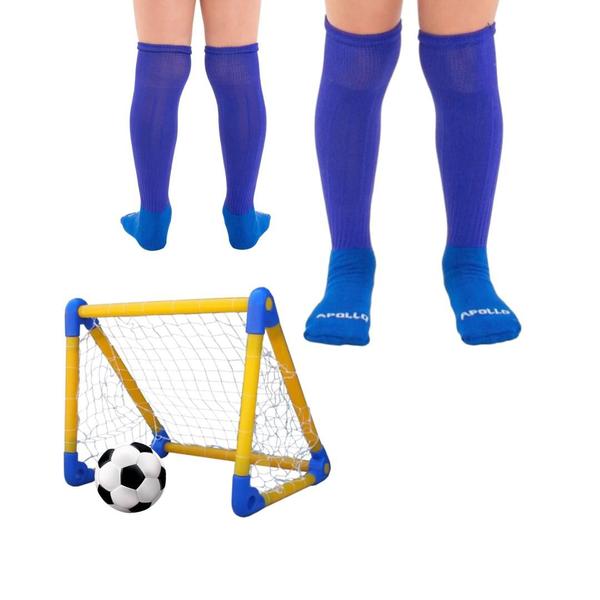 Imagem de Kit 05 Pares Meião Futebol Masculino Criança Infantil Bebe Cano Alto Longo Grosso Original Algodão