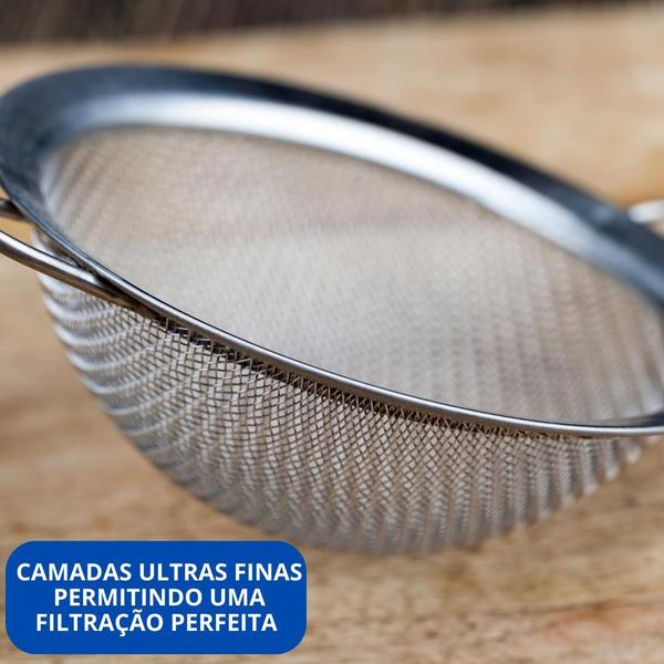 Imagem de Kit 05 Peneira Inox 10Cm Coar Suco Polvilhar Para Filtrar Alta Qualidade Restaurante e Cozinha