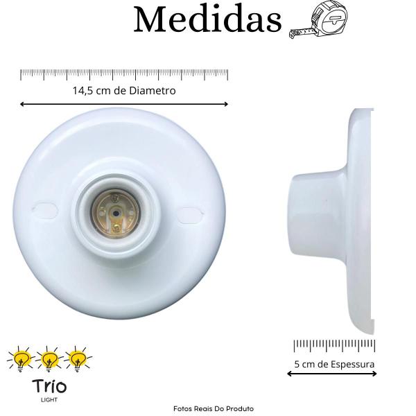 Imagem de Kit 05 Plafon Soquete E27  Simples Branco Paflon Bocal de teto Plafonier Plafon Redondo  Soquete E-27 Luminaria de Teto Redondo 05 Peças 