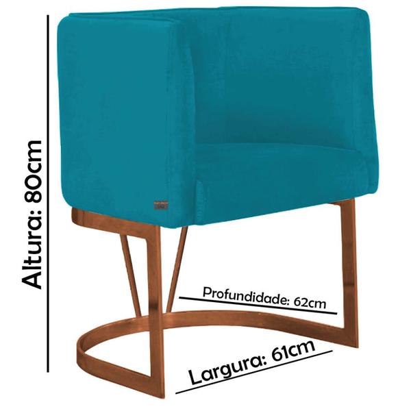 Imagem de Kit 05 Poltrona Cadeira Aurora Luxo Confort Industrial Ferro Bronze Suede Azul Turquesa - Ahz Móveis