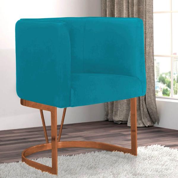 Imagem de Kit 05 Poltrona Cadeira Aurora Luxo Confort Industrial Ferro Bronze Suede Azul Turquesa - Ahz Móveis