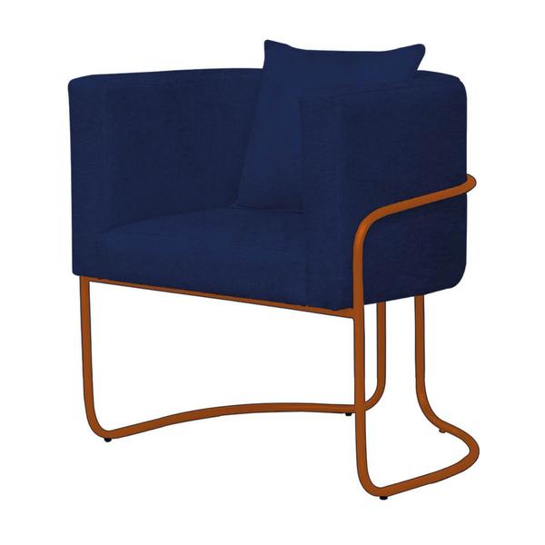 Imagem de Kit 05 Poltrona Cadeira Sirus Luxo Industrial Ferro Bronze Suede Azul Marinho - Ahz Móveis