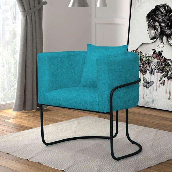 Imagem de Kit 05 Poltrona Cadeira Sirus Luxo Industrial Ferro Preto Suede Azul Turquesa - Ahz Móveis