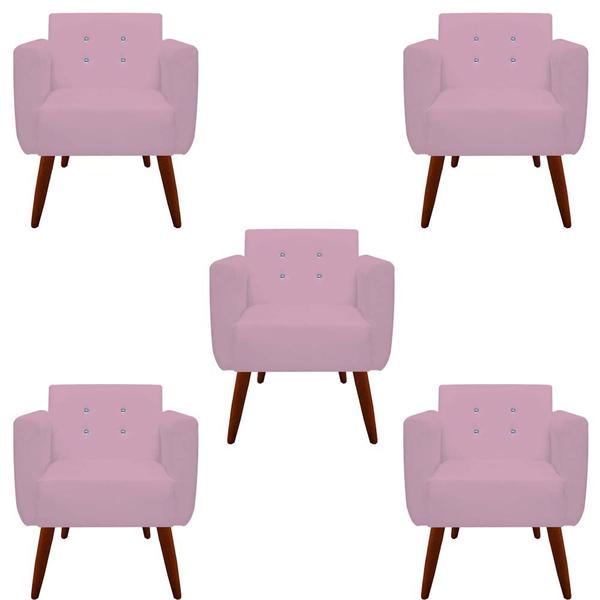 Imagem de kit 05 Poltronas Decorativa Duda C/Strass Suede Rosa Bebê - D'Classe Decor