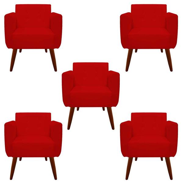 Imagem de Kit 05 Poltronas Decorativa Duda Suede Vermelho - D'Classe Decor